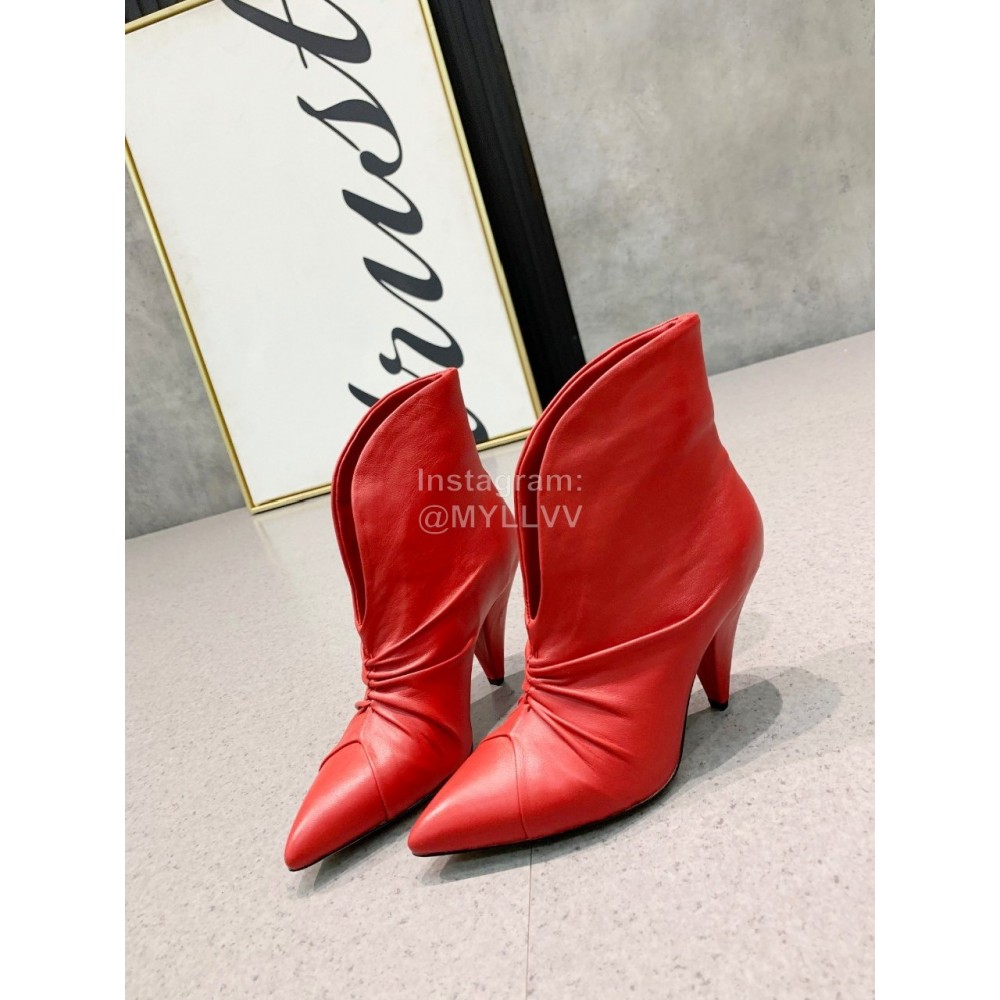 Rene Caovilla Soft Red Sheepskin Pointed High Heel Boots For Women 