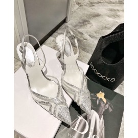 Rene Caovilla Crystal Pvc Pointed High Heel Sandals For Women Silver
