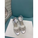 Rene Caovilla Crystal Pvc High Heel Sandals For Women Silver