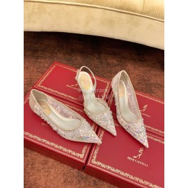 Rene Caovilla Crystal Lace Sheepskin High Heel Sandals For Women Pink