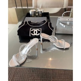 Rene Caovilla Spring Summer New Crystal Pendant High Heeled Slippers For Women White