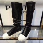 Rick Owens Fashion Soft Black Leather Long Boots Women Black