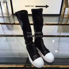 Rick Owens Fashion Soft Black Leather Long Boots Women Black