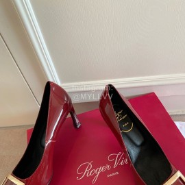 Roger Vivier Classic Square Head Sheepskin High Heels For Women Wine Red