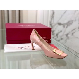 Roger Vivier Classic Square Button Patent Sheepskin High Heels Pink