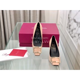 Roger Vivier Classic Pink Square Button Patent Sheepskin High Heels