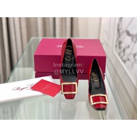 Roger Vivier Classic Square Button Patent Sheepskin High Heels Red