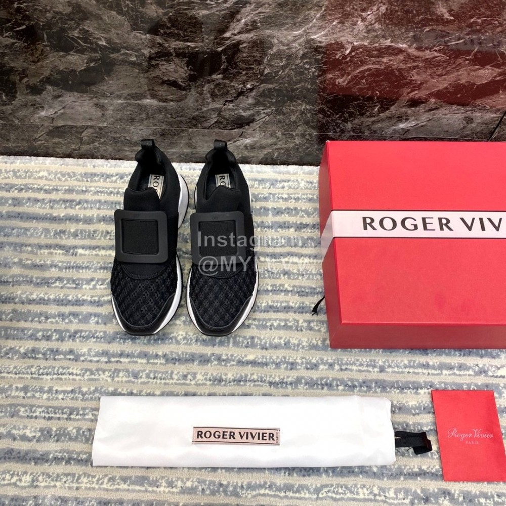 Roger Vivier Breathable Leather Mesh Sneakers For Women Black