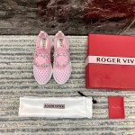 Roger Vivier Breathable Leather Mesh Pink Sneakers For Women 