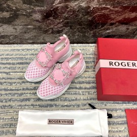 Roger Vivier Breathable Leather Mesh Pink Sneakers For Women 