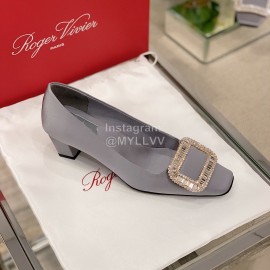 Roger Vivier Classic Silk Diamond Buttons Square Heel High Heels Gray