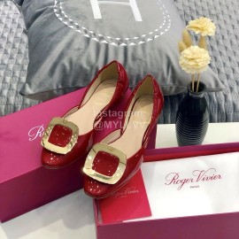 Roger Vivier Classic Square Button Flat Bottom Patent Leather Ballet Shoes Wine Red