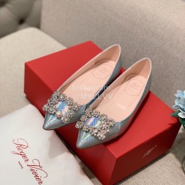Roger Vivier Classic Crystal Buckle Pointed Shoes For Women Blue
