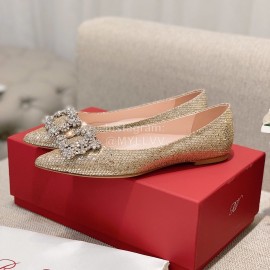 Roger Vivier Classic Crystal Buckle Pointed Shoes For Women Gold
