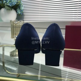 Roger Vivier Classic Silk Diamond Buckle Square Heel Shoes For Women Dark Blue