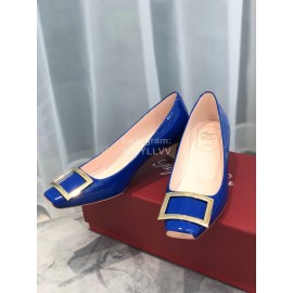 Roger Vivier Classic Gold Square Buckle High Heels For Women Blue