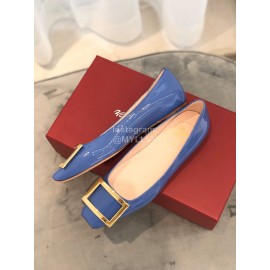 Roger Vivier Classic Gold Square Buckle Blue High Heels For Women