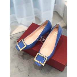 Roger Vivier Classic Gold Square Buckle Blue High Heels For Women