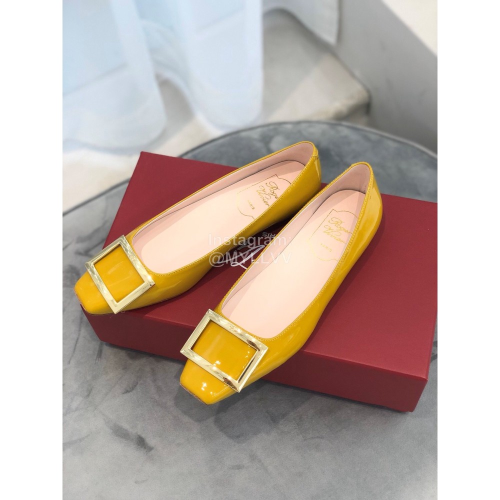 Roger Vivier Classic Gold Square Buckle High Heels For Women Orange Yellow