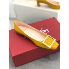 Roger Vivier Classic Gold Square Buckle High Heels For Women Orange Yellow