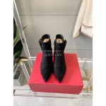 Roger Vivier Black Velvet Square Buckle Pointed High Heel Boots