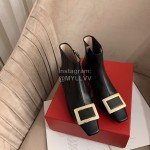 Roger Vivier Autumn Winter Fashion Black Leather Square Buckle Boots For Women 