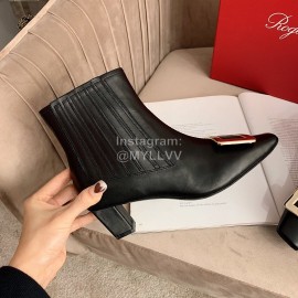 Roger Vivier Autumn Winter Fashion Black Leather Square Buckle Boots For Women 