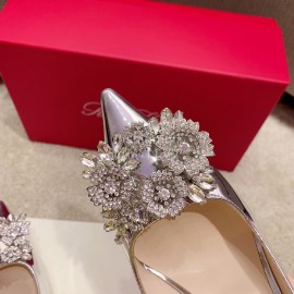 Roger Vivier Bouquet Strass Diamond Buckle Pointed High Heels For Women Silver