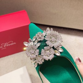 Roger Vivier Bouquet Strass Diamond Buckle Pointed High Heels For Women Green