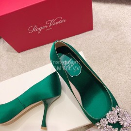 Roger Vivier Bouquet Strass Diamond Buckle Pointed High Heels For Women Green