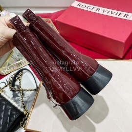Roger Vivier Classic Cowhide Square Buckle Short Boots For Women Wine Red