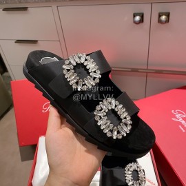 Roger Vivier Diamond Buckle Leather Slippers For Women Black