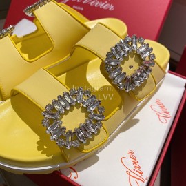 Roger Vivier Diamond Buckle Leather Slippers For Women Yellow