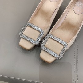 Roger Vivier Diamond Buckle Silk Leather High Heels For Women Beige