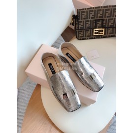 Sergio Rossi New Sheepskin Square Head Shoes For Women Silver