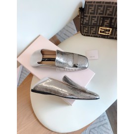 Sergio Rossi New Sheepskin Square Head Shoes For Women Silver