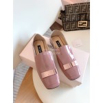 Sergio Rossi New Sheepskin Square Head Shoes For Women Pink