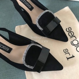 Sergio Rossi Spring Diamond Sheepskin Pointed Sandals For Women Black