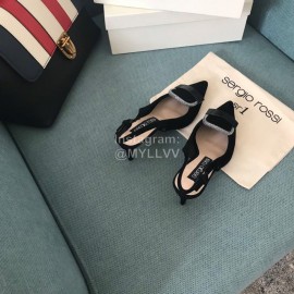 Sergio Rossi Spring Diamond Sheepskin Pointed Sandals For Women Black