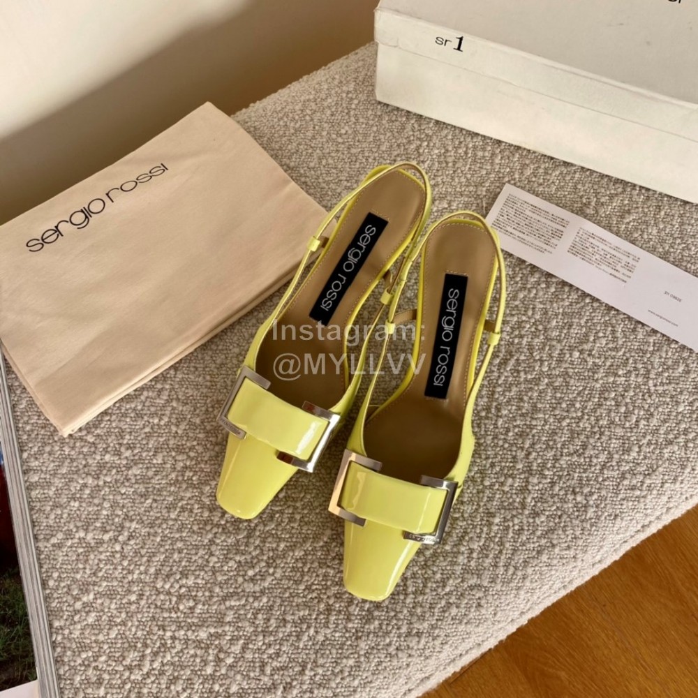 Sergio Rossi Fashion Patent Leather High Heeled Sandals For Women Yellow