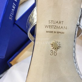 Stuart Weitzman Summer Leather High Heel Sandals For Women Silver