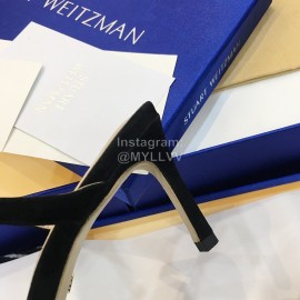 Stuart Weitzman Summer Black Leather High Heel Sandals For Women