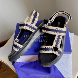 Stuart Weitzman Summer Sheepskin Embroidered Sandals For Women Dark Blue