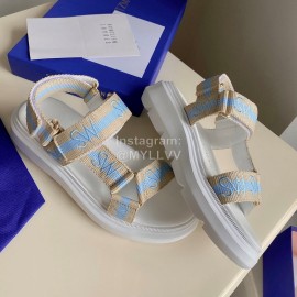 Stuart Weitzman Summer Sheepskin Embroidered Sandals For Women Blue