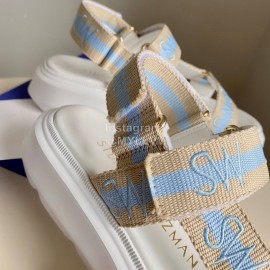 Stuart Weitzman Summer Sheepskin Embroidered Sandals For Women Blue