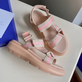 Stuart Weitzman Summer Sheepskin Embroidered Sandals For Women Pink