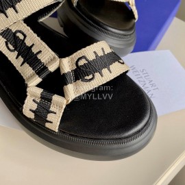 Stuart Weitzman Summer Sheepskin Embroidered Sandals For Women Black