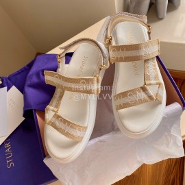 Stuart Weitzman Summer Sheepskin Embroidered Sandals For Women Khaki