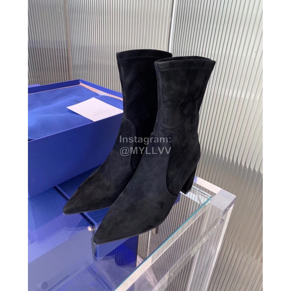 Stuart Weitzman Black Sheepskin Elastic Thick High Heel Boots For Women 