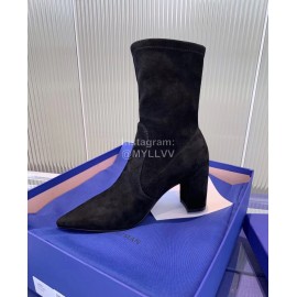 Stuart Weitzman Black Sheepskin Elastic Thick High Heel Boots For Women 